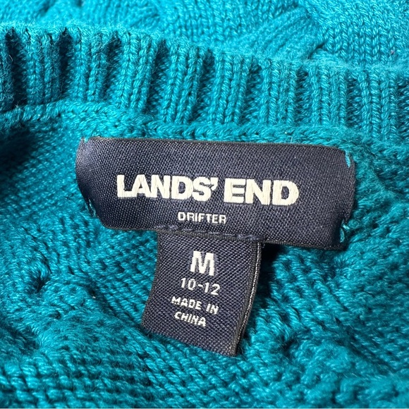 Lands End‎ Sweater Fisherman Cable Knit Pullover Chunky Teal Cotton Cottagecore - Picture 5 of 7